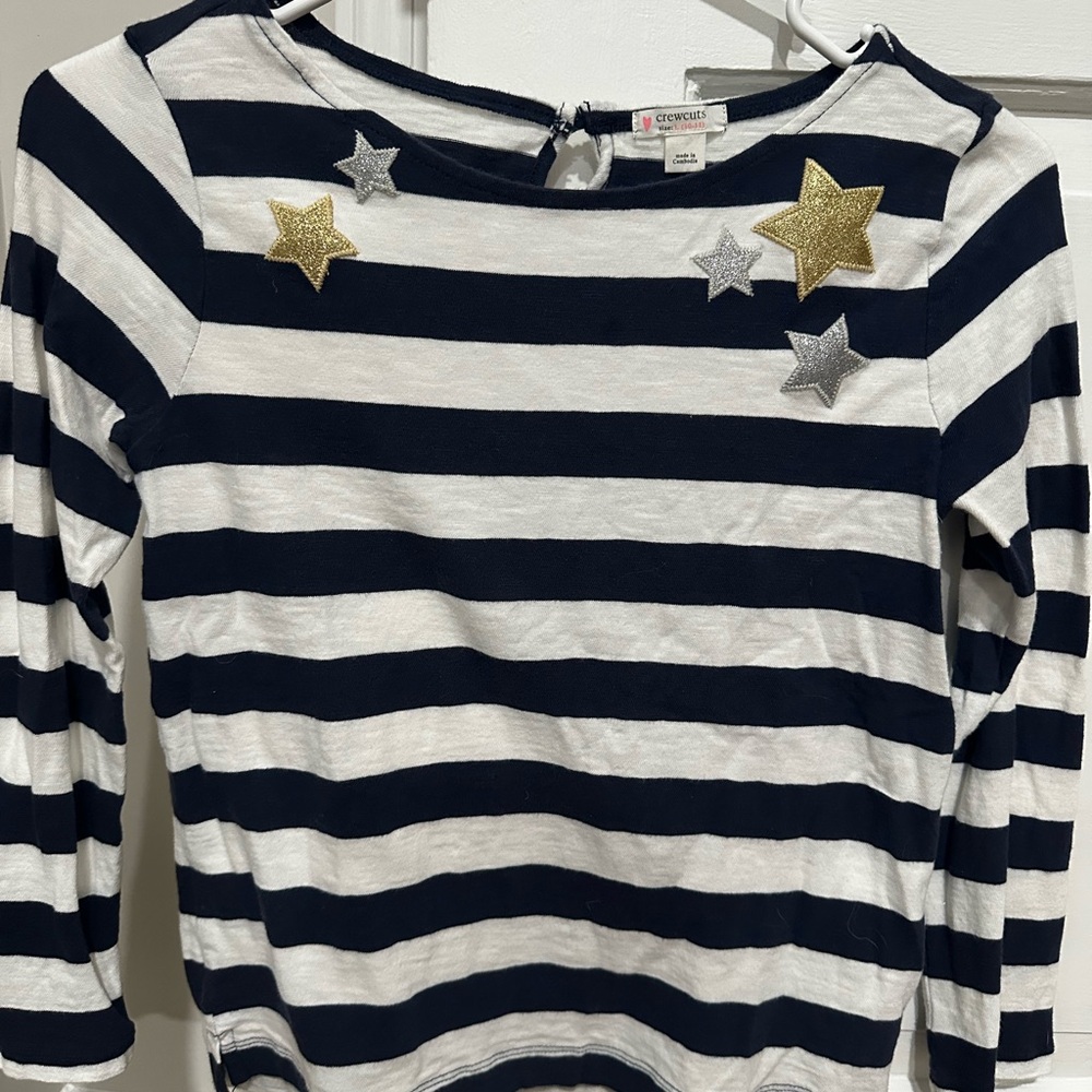 Crewcuts Navy and White Striped Kids Shirt with Gold and Silver Stars